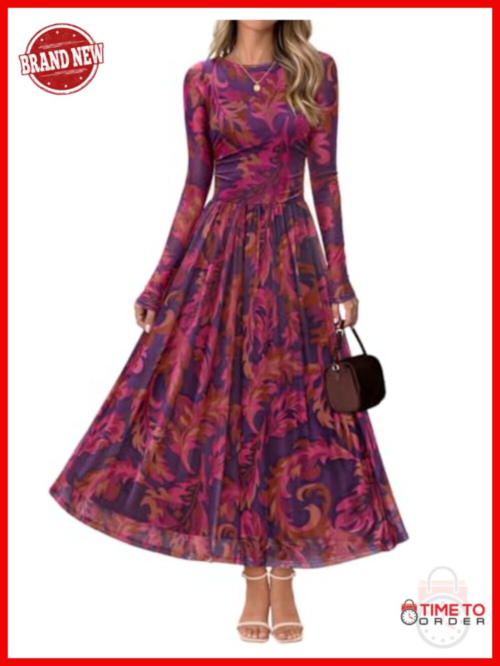 Women's Floral Maxi Dress Long Sleeve Cocktail Wedding Guest